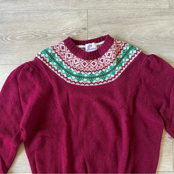 Vintage JP Collection 100% Shetland New Wool Sweater Fair Isle Pattern Yoke Sz L - Picture 2 of 6